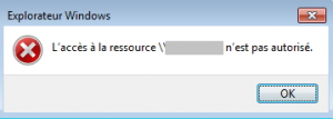 Message d'erreur d'accès au partage